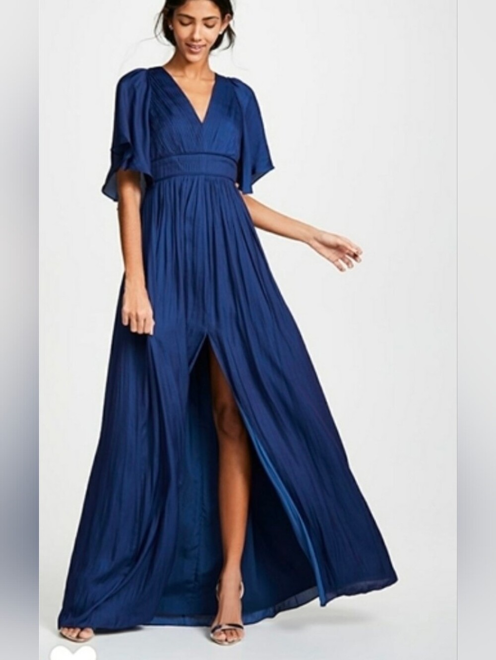 Halston Heritage Flowy Pleated Blue Crepe Georgette Gown Size 8